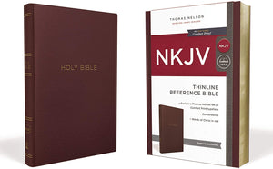 Personalized NKJV Thinline Reference Bible Red Letter Comfort Print Leather-Look Burgundy