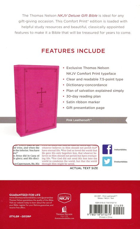 Personalized NKJV Deluxe Gift Holy Bible Cross Leathersoft Pink New King James Version