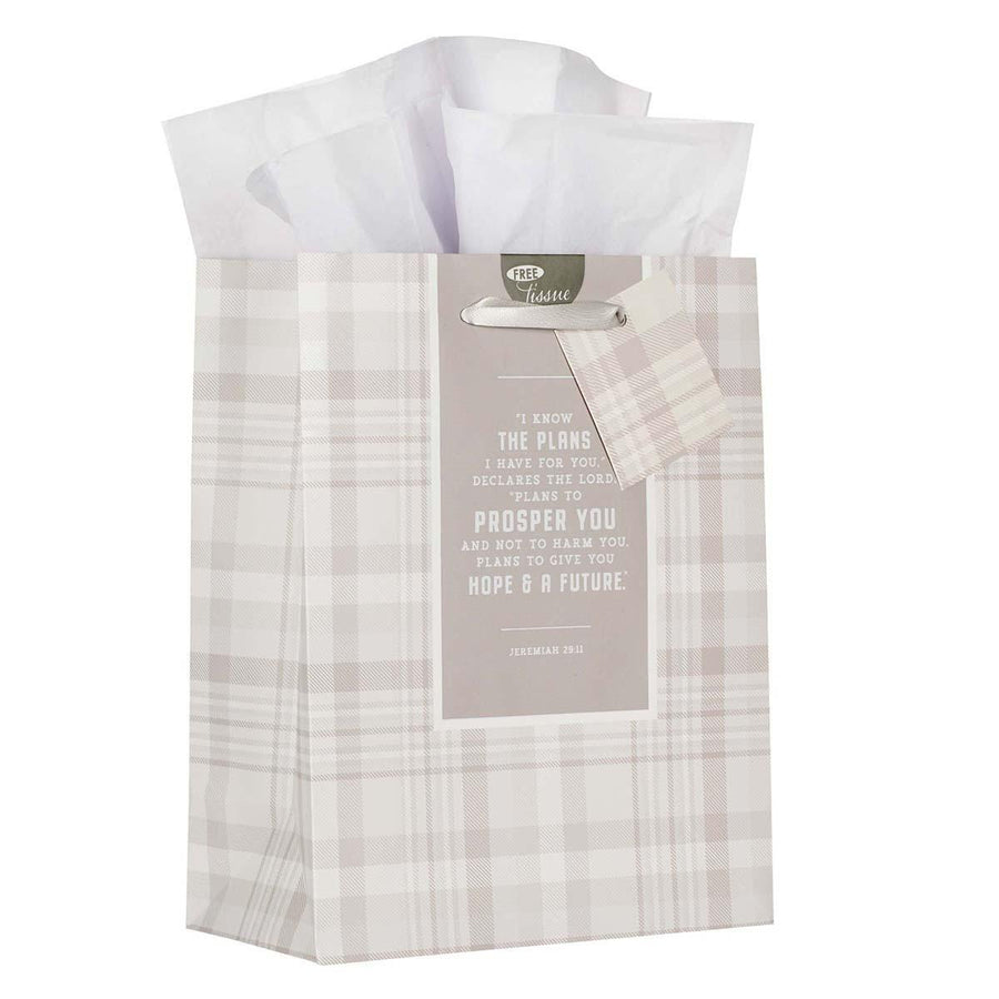 I Know the Plans Jeremiah 29:11 Gray Plaid Gift Bag