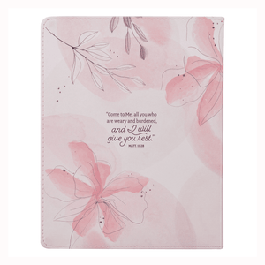 Personalized Custom Text Your Name Rest in Me Devotional Pink Faux Leather