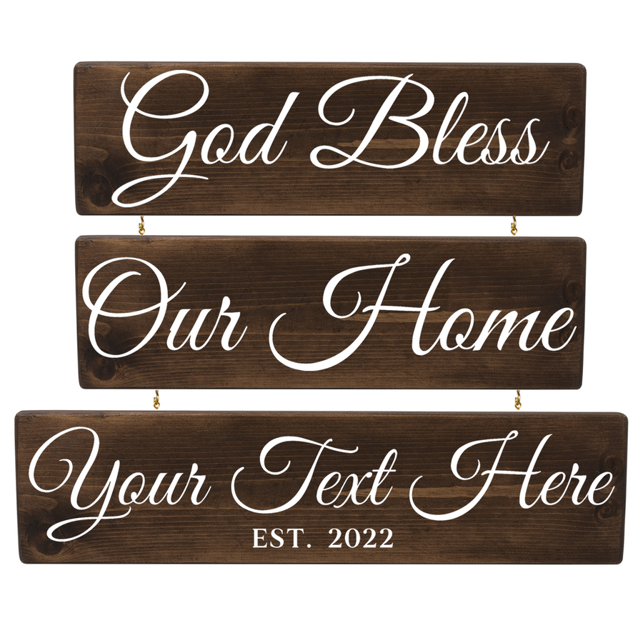 Personalized Wood Sign 3 Tier Custom God Bless Our Home