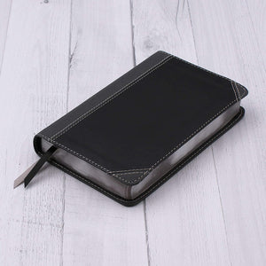 Personalized NIV Thinline Bible COMPACT Leathersoft Black and Gray Comfort Print