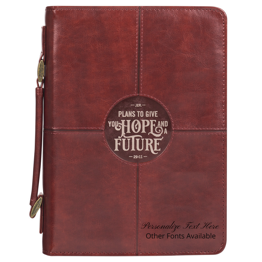 Hope And A Future Chestnut Brown Faux Leather Personalized Bible Cover For Men