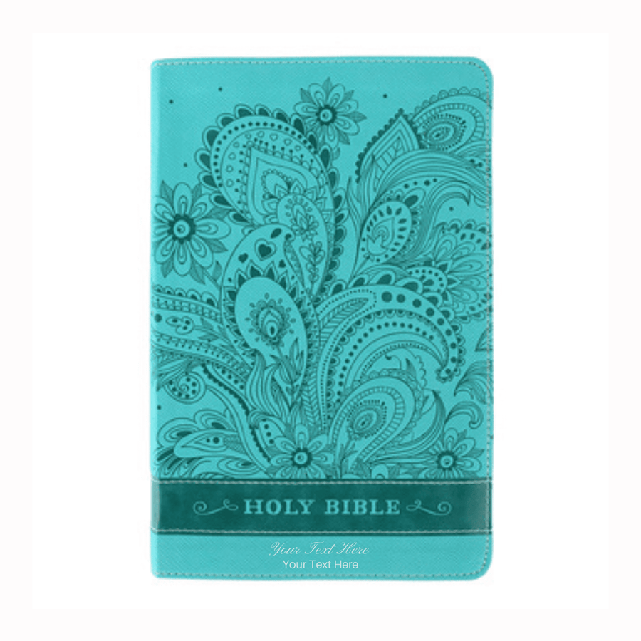 Personalized Custom Text Your Name NIV Bible for Teen Girls Italian Duo-Tone Caribbean Blue