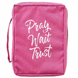 Load image into Gallery viewer, Pray Wait Trust Hot Pink Canvas Large Bible Cover
