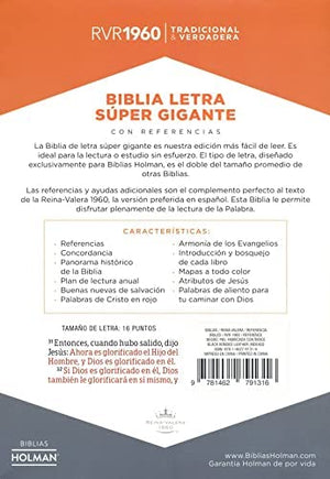 Personalized RVR 1960 Biblia Letra Súper Gigante Negro, piel fabricada con índice (Spanish Edition)