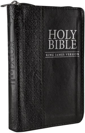 Personalized KJV Holy Bible Compact Zippered Black Faux Leather w/Ribbon Marker