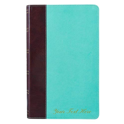 Personalized KJV Holy Bible Giant Print Turquoise and Brown Faux Leather Flexcover