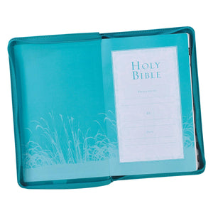 Personalized KJV Zippered Deluxe Gift Bible Thumb Index Faux Leather Turquoise