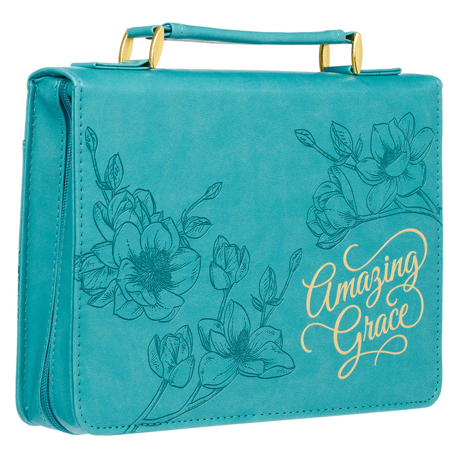 Amazing Grace Floral Teal Faux Leather Personalized Bible Cover For Women