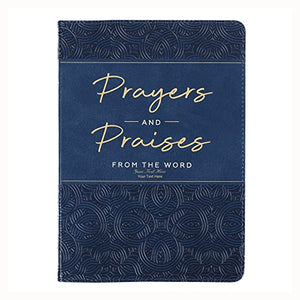 Personalized Custom Text Your Name Prayers and Praises From the Word Gift Book Navy Blue Faux Leather