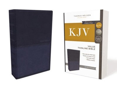 Personalized Custom Text Your Name KJV Value Thinline Bible Dark Blue Comfort Print Leathersoft