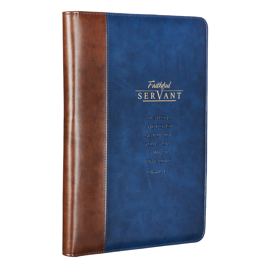 Personalized Portfolio Faithful Servant Legal Size Zippered Portfolio 2 Chronicles 15:7 Blue/Brown