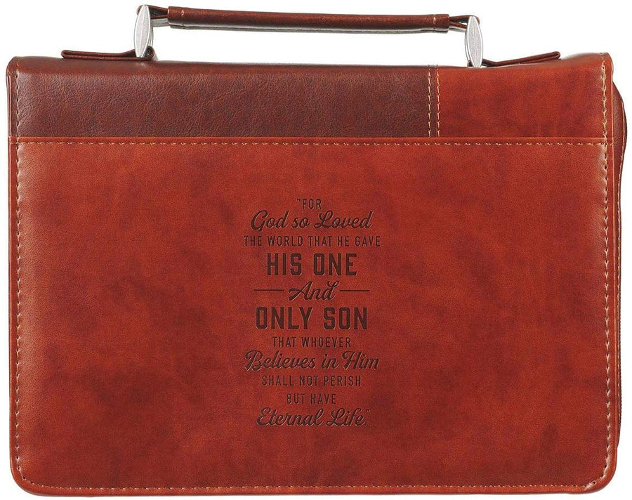 John 3:16 Faux Leather Two-Tone Brown Personalized Bible Cover for Men