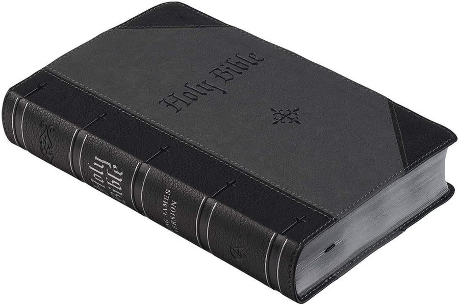 Personalized KJV Holy Bible Giant Print Two-Tone Black/Grey Faux Leather