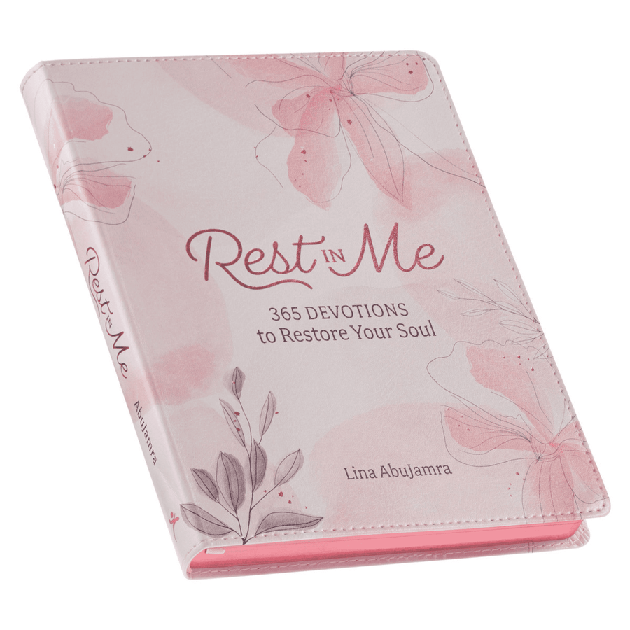 Personalized Custom Text Your Name Rest in Me Devotional Pink Faux Leather