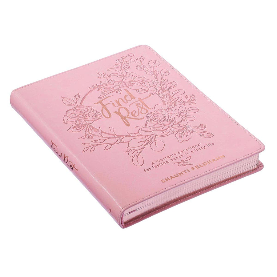 Personalized Devotional Find Rest Pink Faux Leather