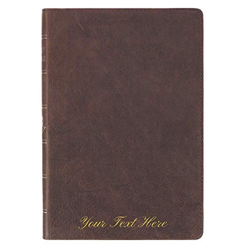 Personalized KJV Holy Bible Thinline Large Print Brown Premium Leather w/Thumb Index