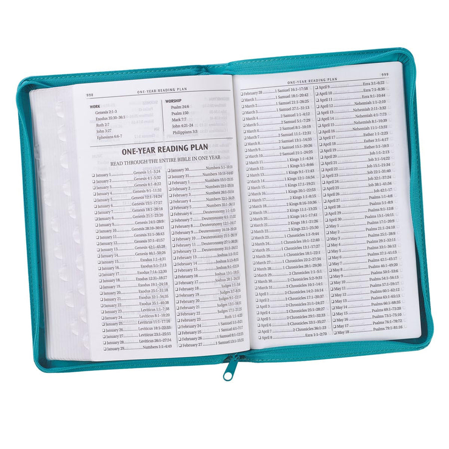 Personalized KJV Zippered Deluxe Gift Bible Thumb Index Faux Leather Turquoise