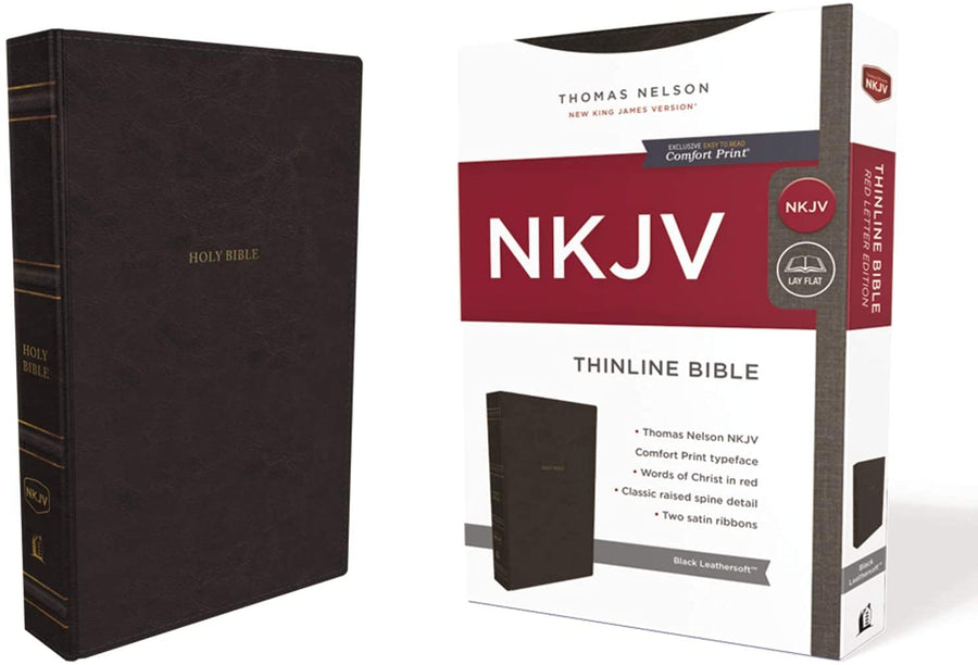 Personalized NKJV Thinline Bible Red Letter Edition Leathersoft Black Comfort Print